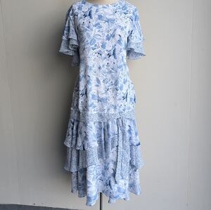 Cami Floral Blue Ruffle Midi Dress